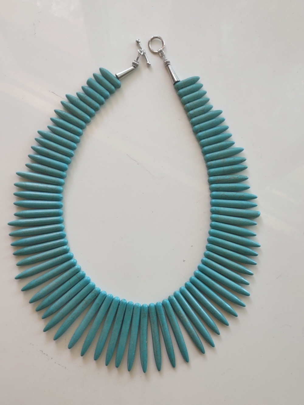 Turquoise Color Howlite Stone Stick Beads Necklace - 17.5" Long